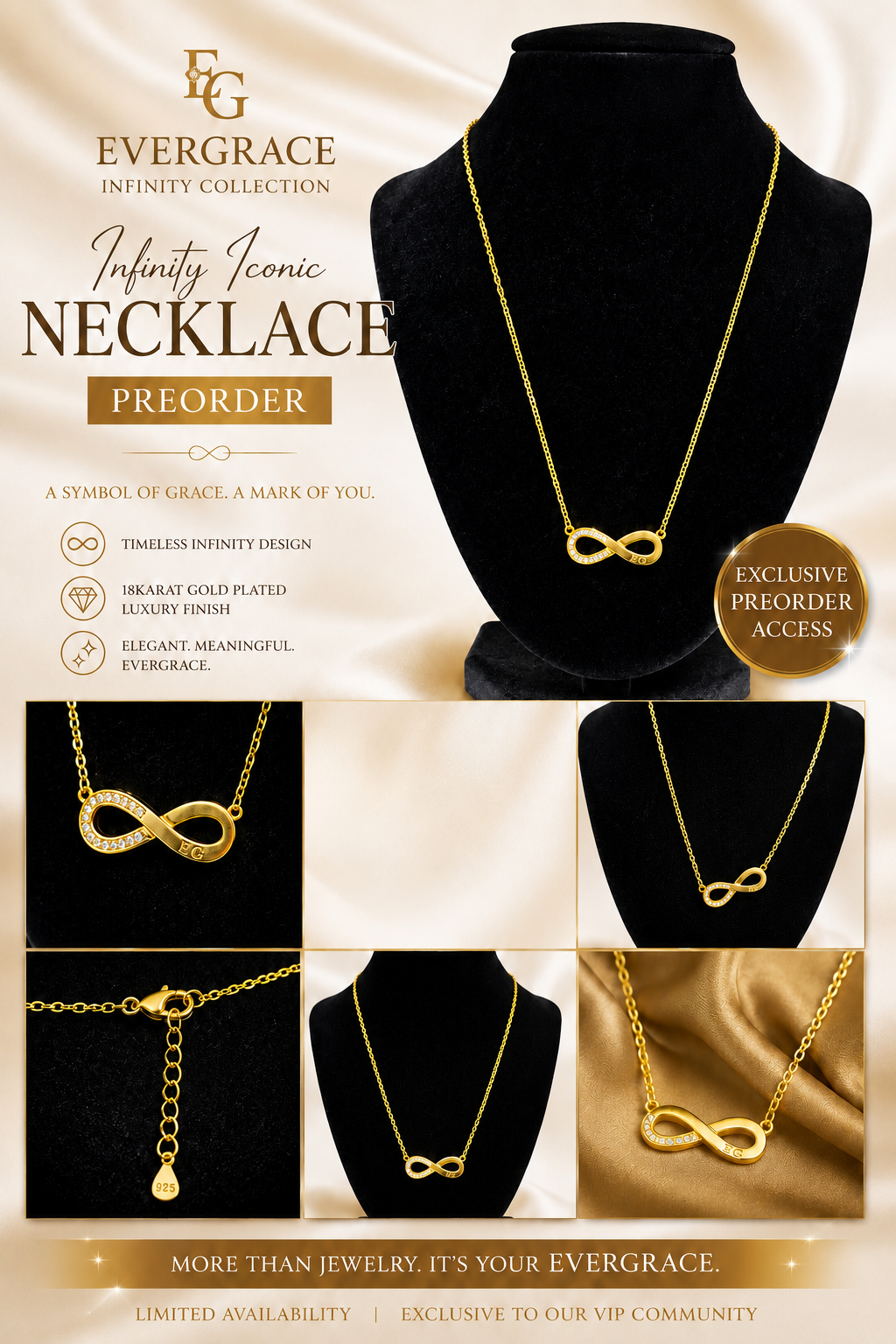 EverGrace Infinity Iconic 18 Karat Gold Plated Chain Necklace
