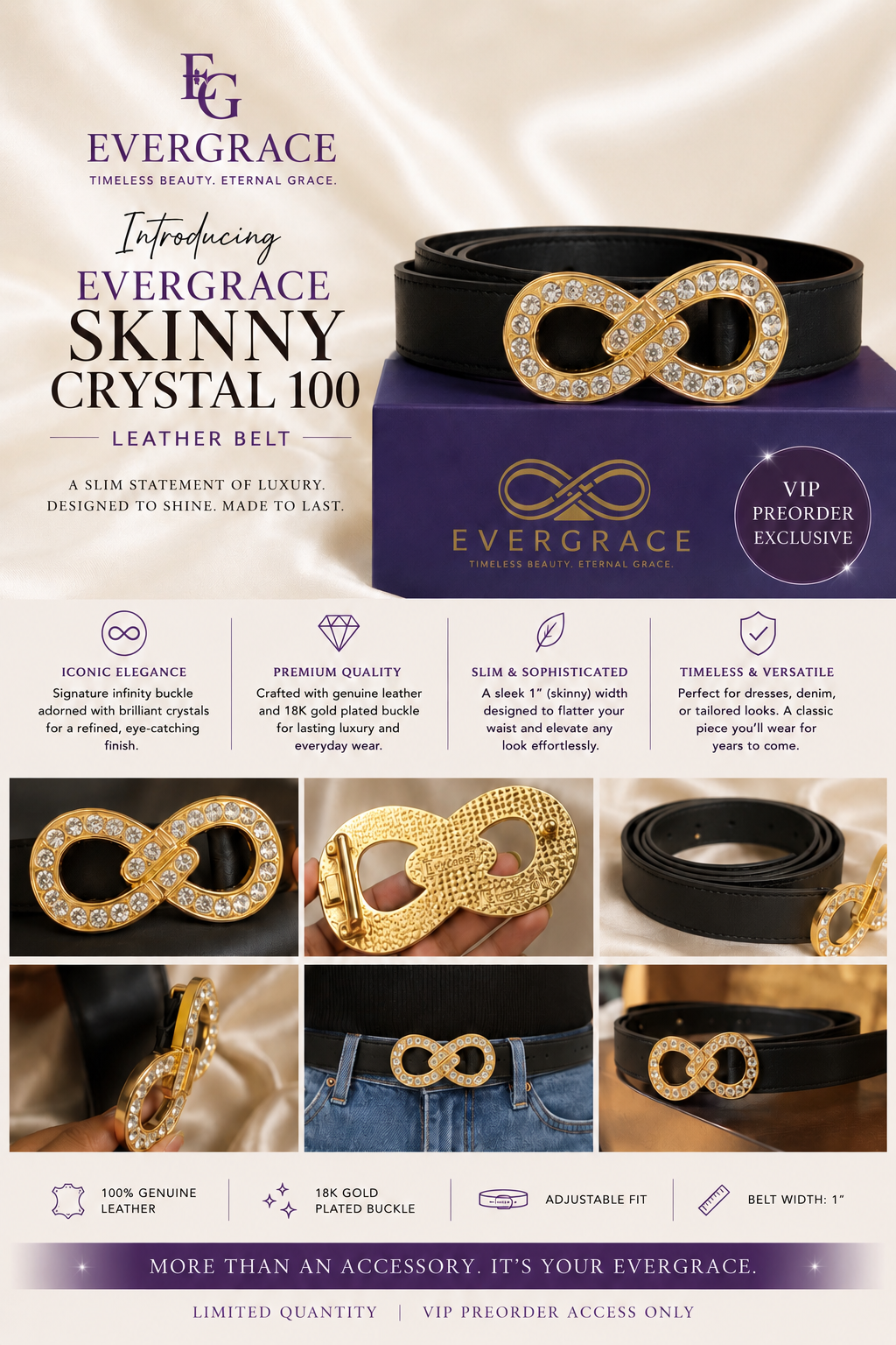 EverGrace Infinity Handset Brilliant Crystal Skinny Leather Belt