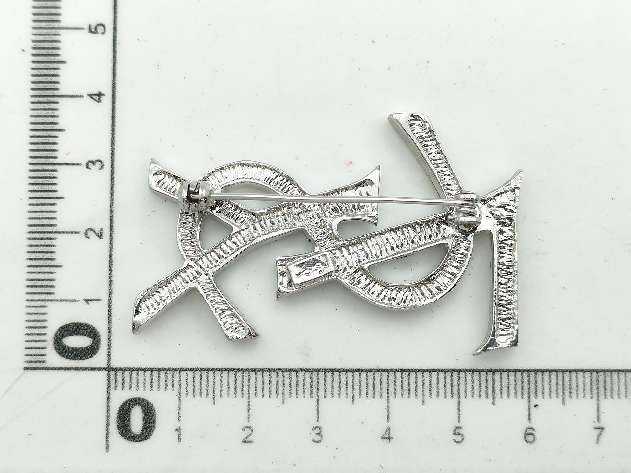Yves Saint Laurent Ysl Logo Brooch Rhinestone Silver