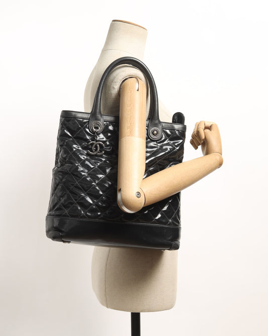 Chanel Cc Quilted Striated Tote Bag