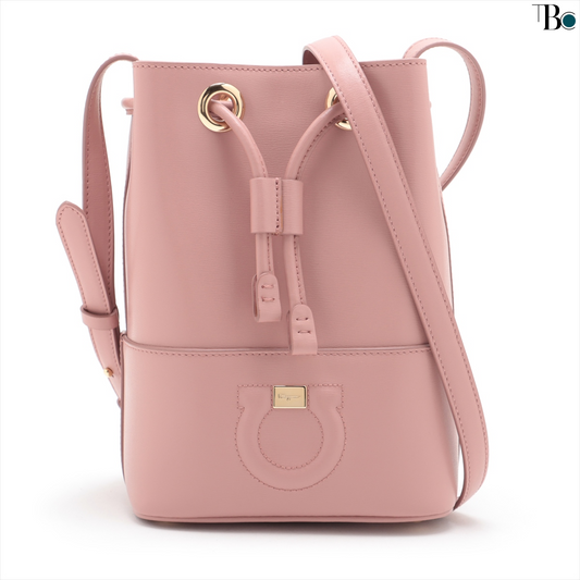 Preowned Ferragamo Gancini Mauve Leather Bucket Bag