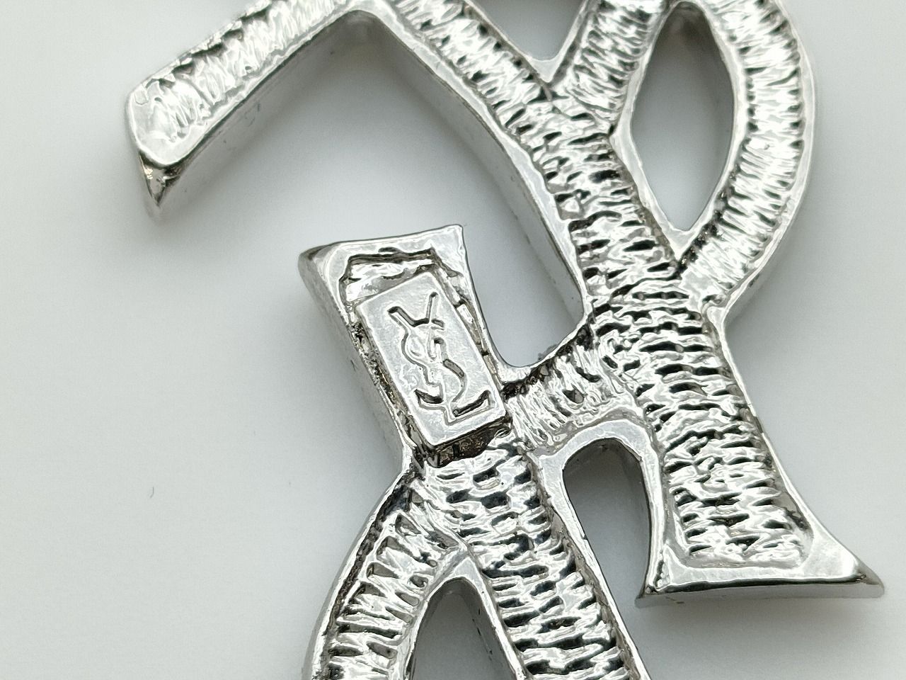 Yves Saint Laurent Ysl Logo Brooch Rhinestone Silver
