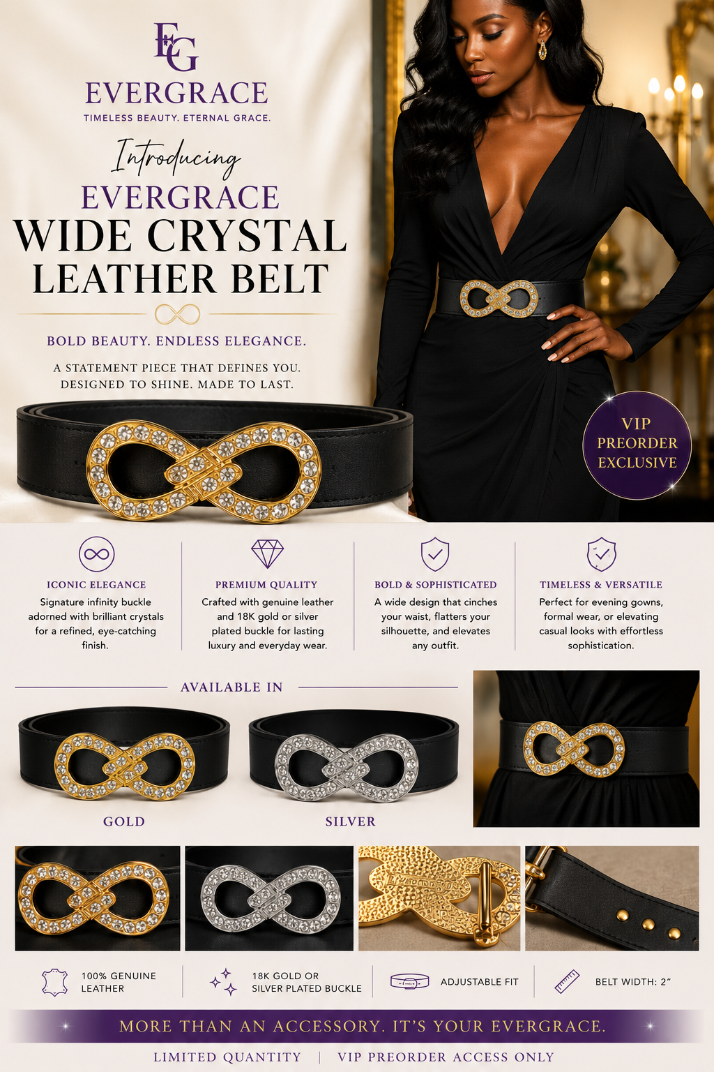 EverGrace Infinity Wide Crystal Leather Belt