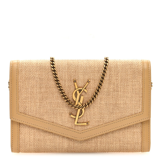 Preowned YSL Uptown Rafia Wallet on Chain