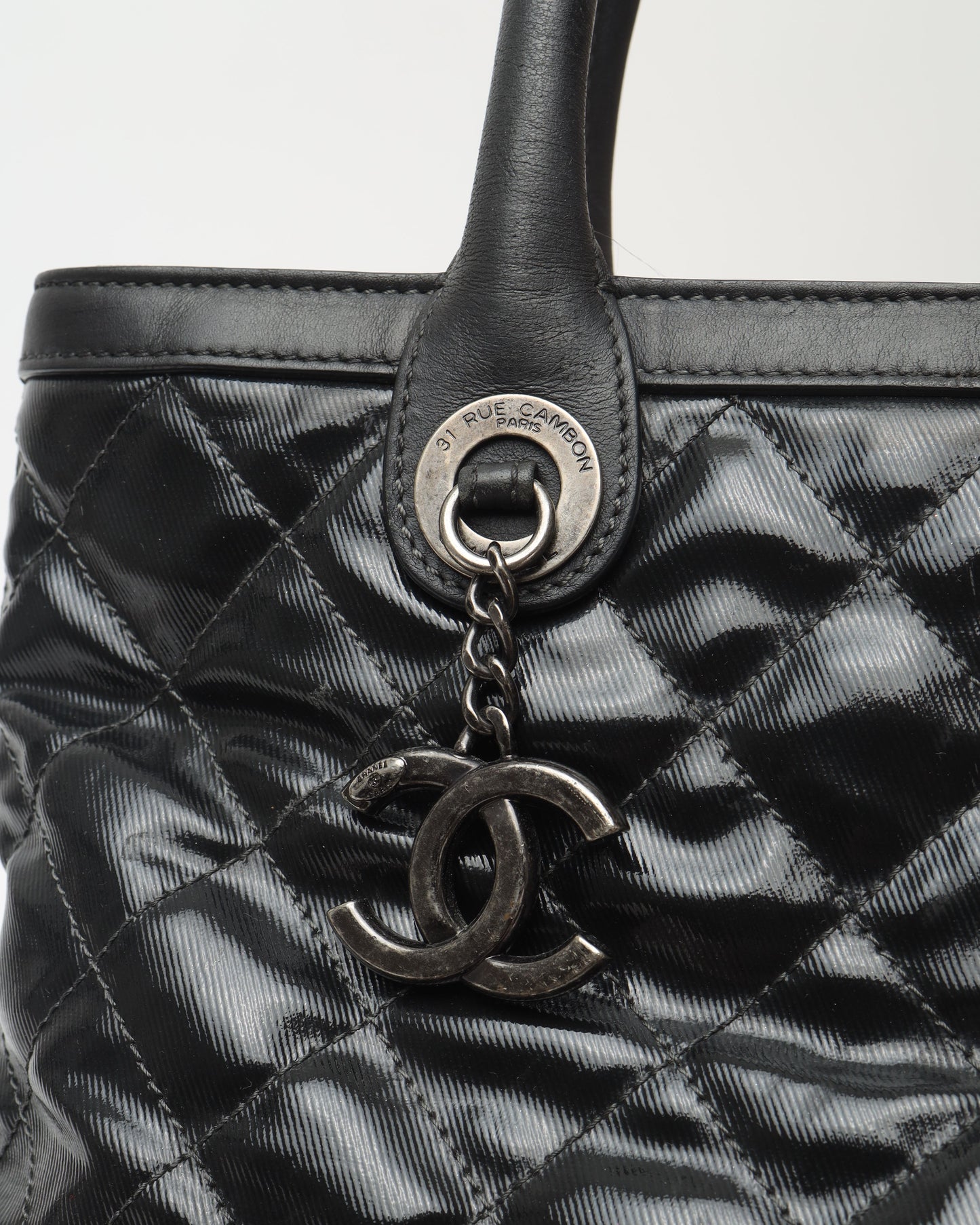 Chanel Cc Quilted Striated Tote Bag