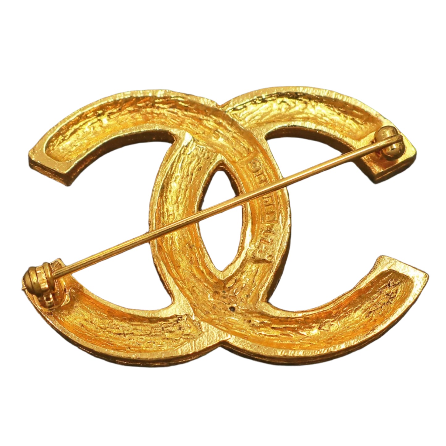AUTHENTIC CHANEL Gold Plated CC Logos Rhinestone Vintage Pin Brooch